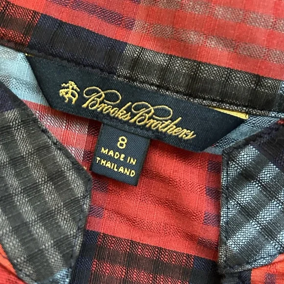 Brooks Brothers Red and Blue Plaid Midi Dress Cap Sleeveless Seersucker Size 8 - Picture 5 of 9